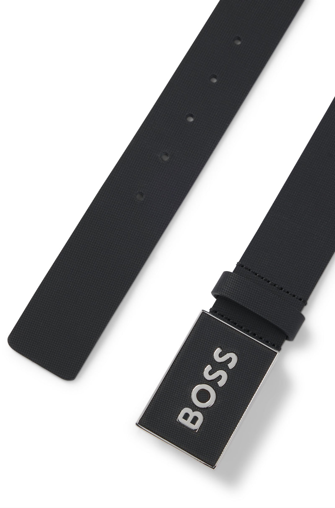 Boss Italian-leather belt with textured plaque buckle
