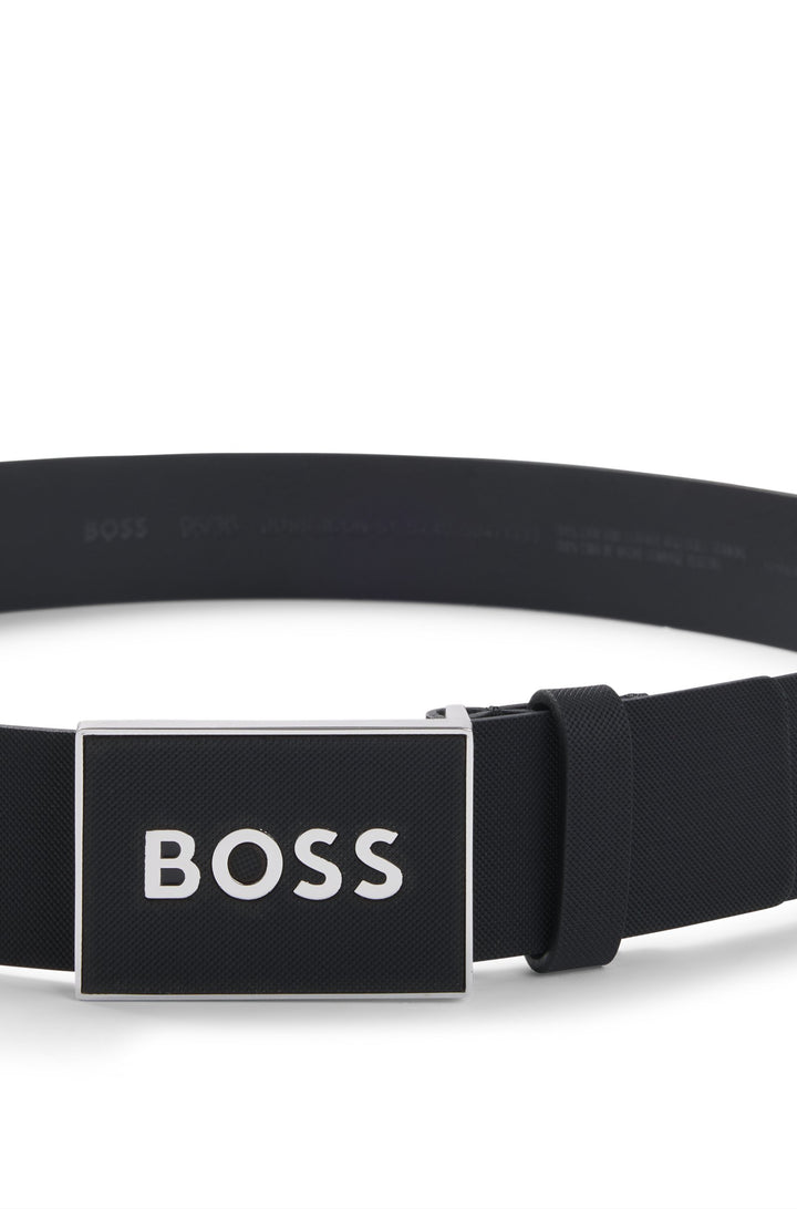 Boss Italian-leather belt with textured plaque buckle