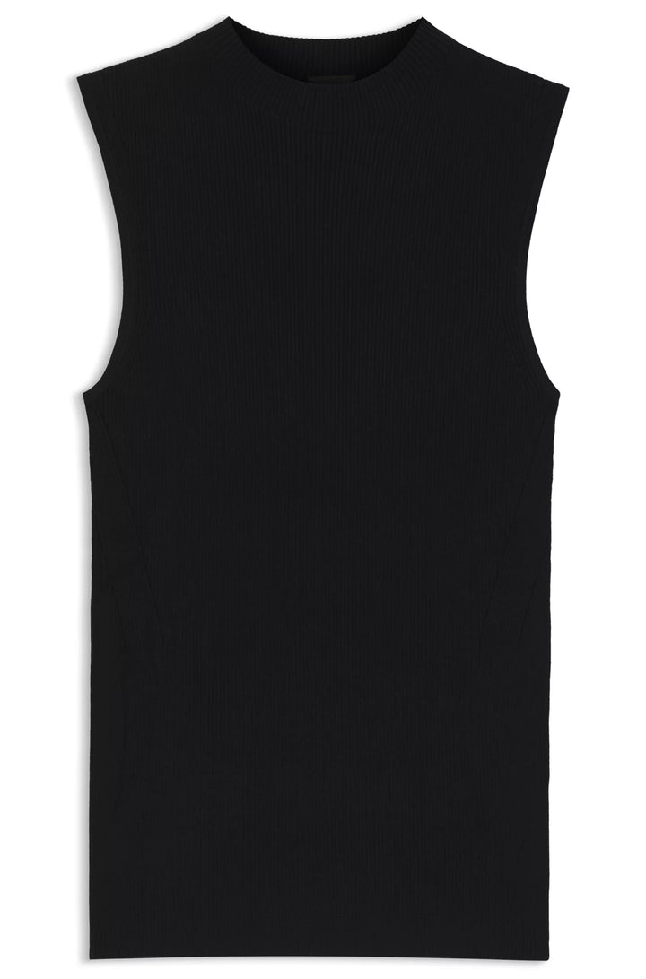 BOSS Sleeveless mock-neck top in ribbed fabric