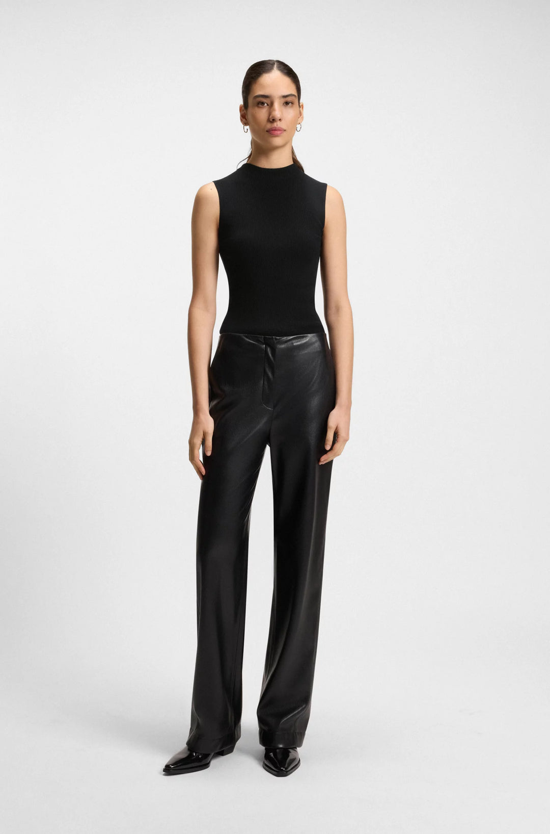 BOSS Sleeveless mock-neck top in ribbed fabric