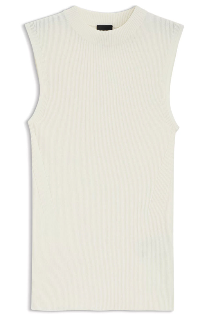 BOSS Sleeveless mock-neck top in ribbed fabric