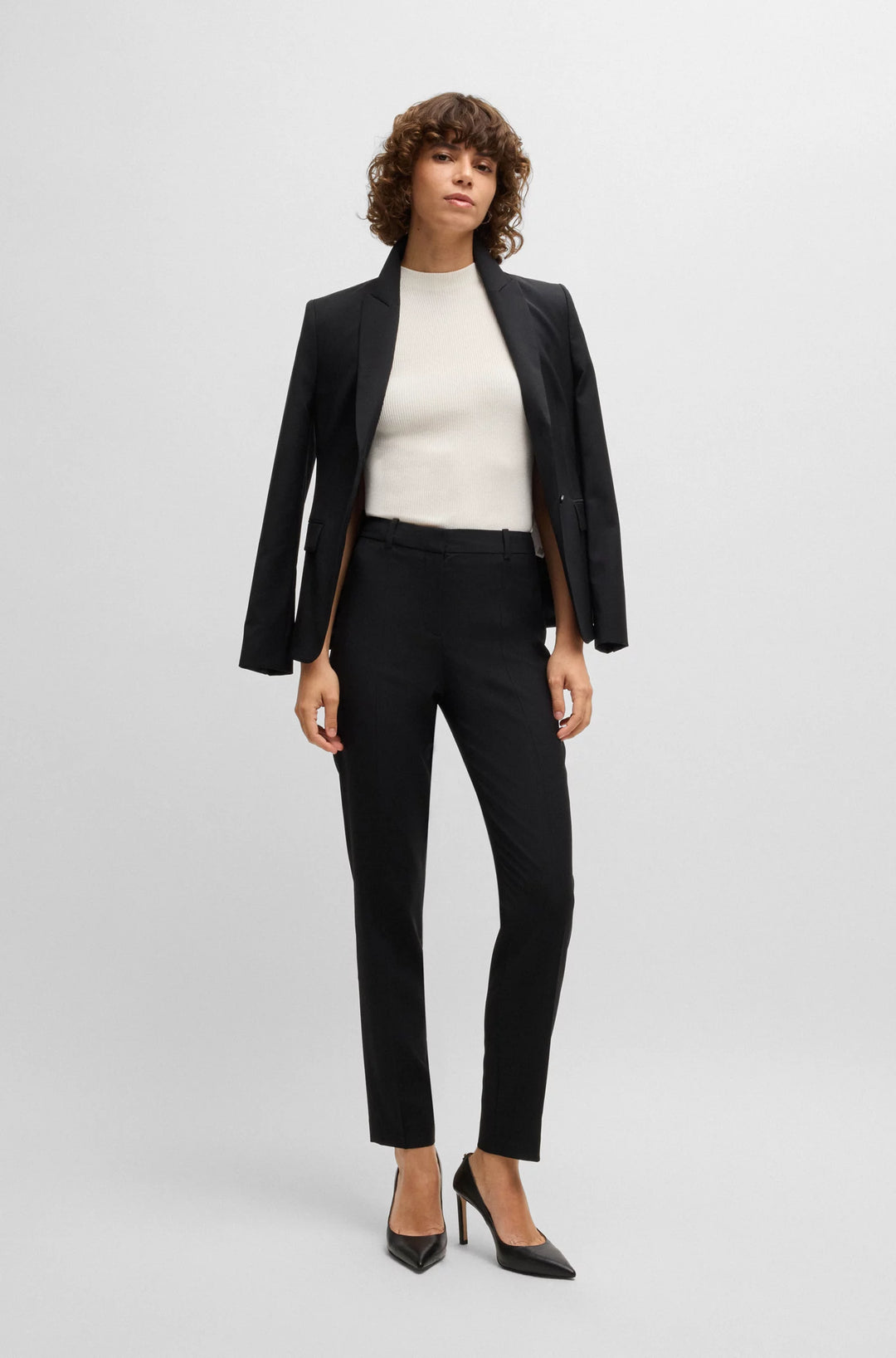 BOSS Sleeveless mock-neck top in ribbed fabric