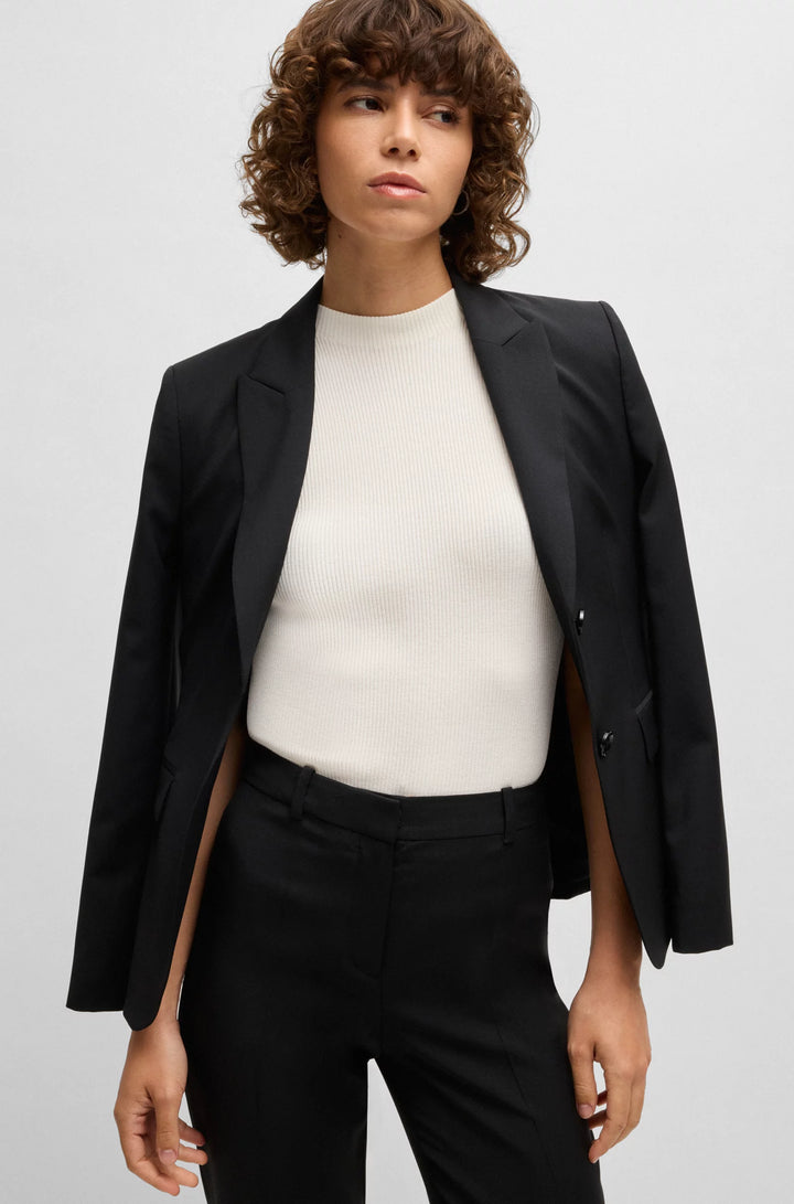 BOSS Sleeveless mock-neck top in ribbed fabric