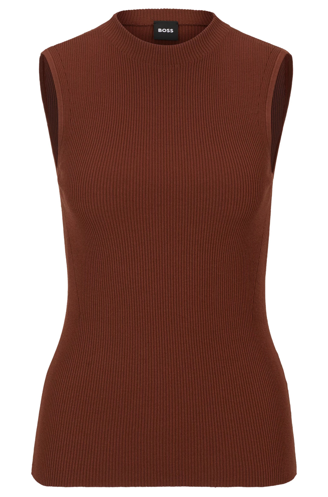 BOSS Sleeveless mock-neck top in ribbed fabric