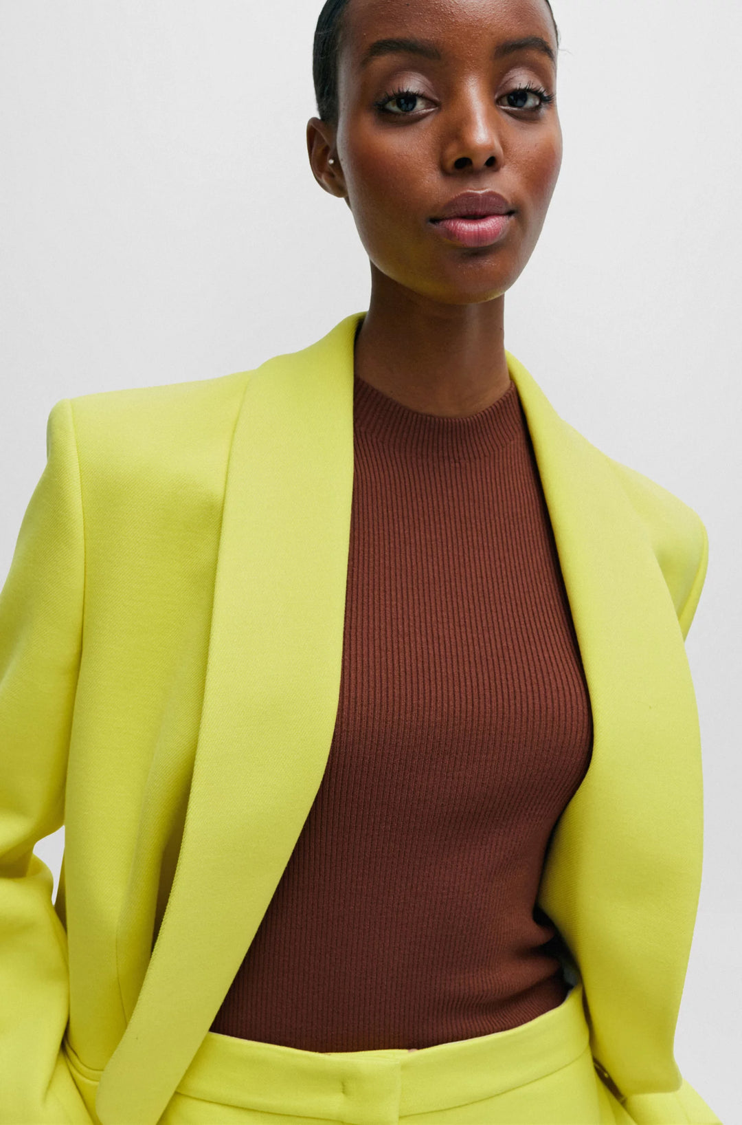 BOSS Sleeveless mock-neck top in ribbed fabric