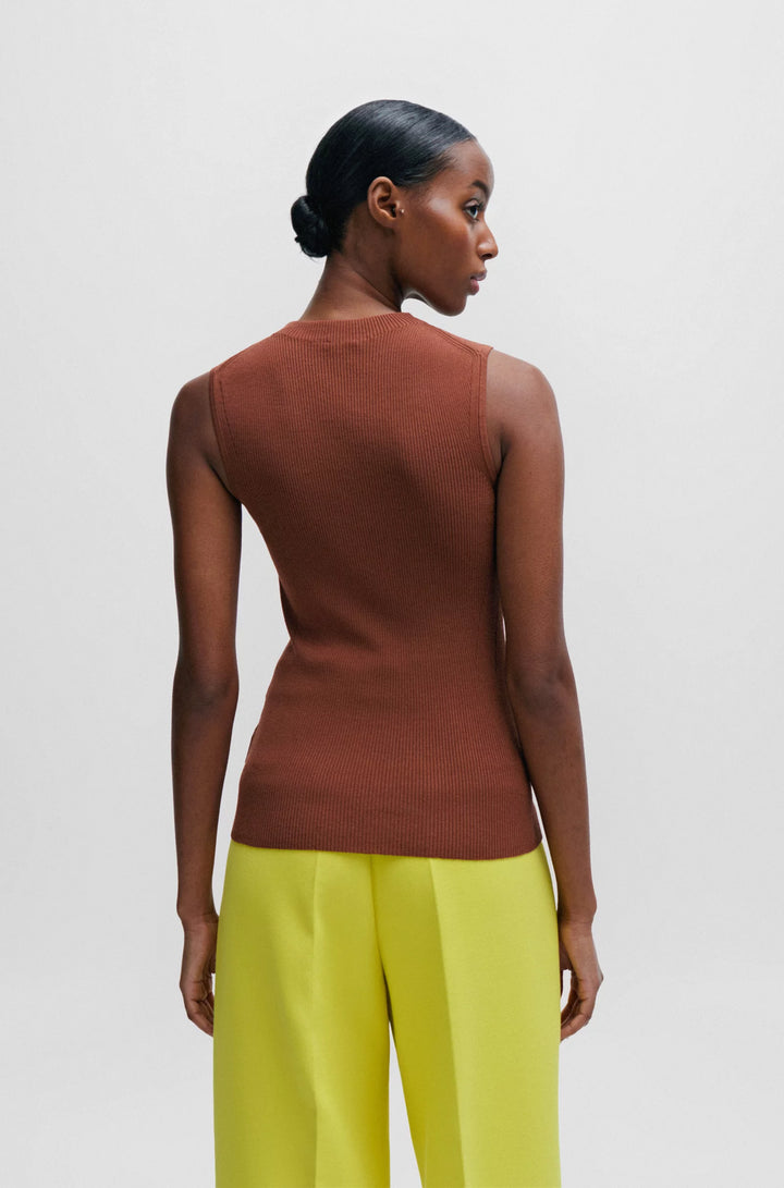 BOSS Sleeveless mock-neck top in ribbed fabric