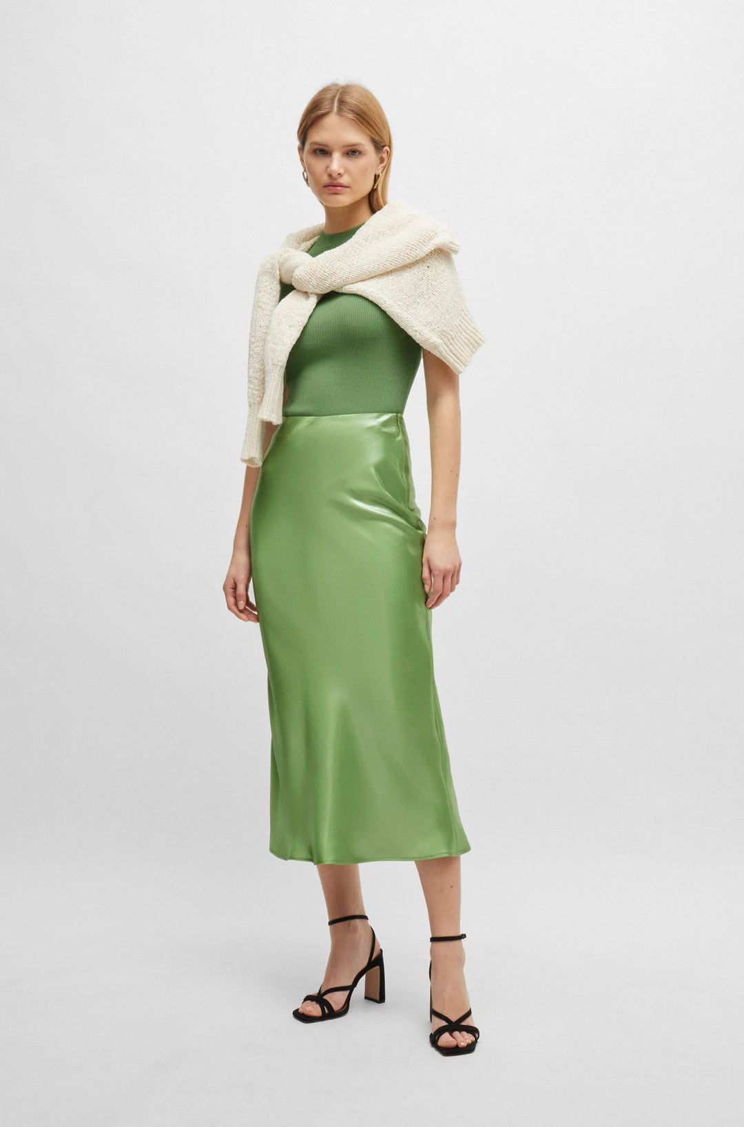 BOSS Sleeveless mock-neck top in ribbed fabric