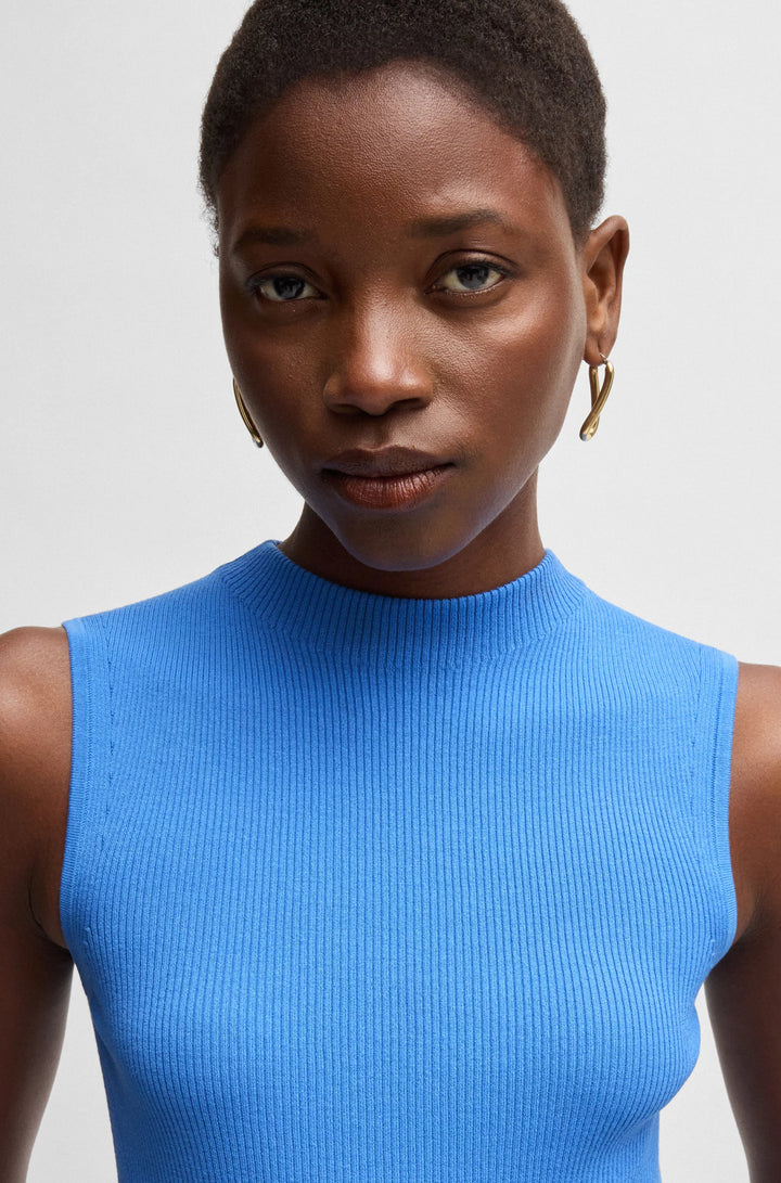 BOSS Sleeveless mock-neck top in ribbed fabric