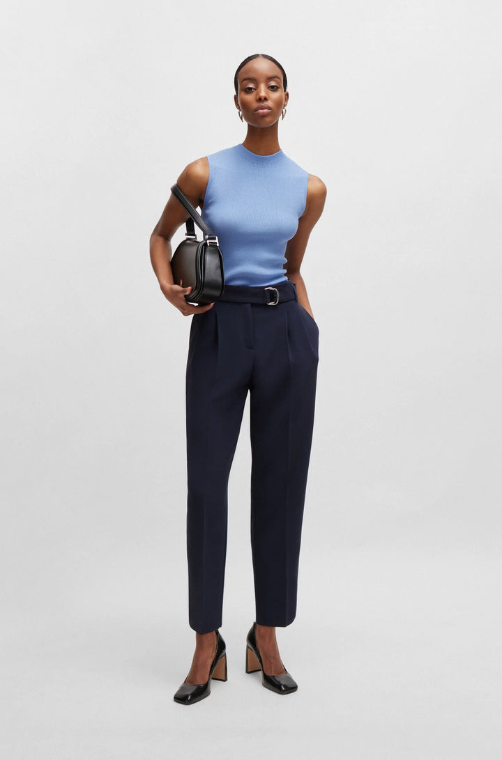 BOSS Sleeveless mock-neck top in ribbed fabric