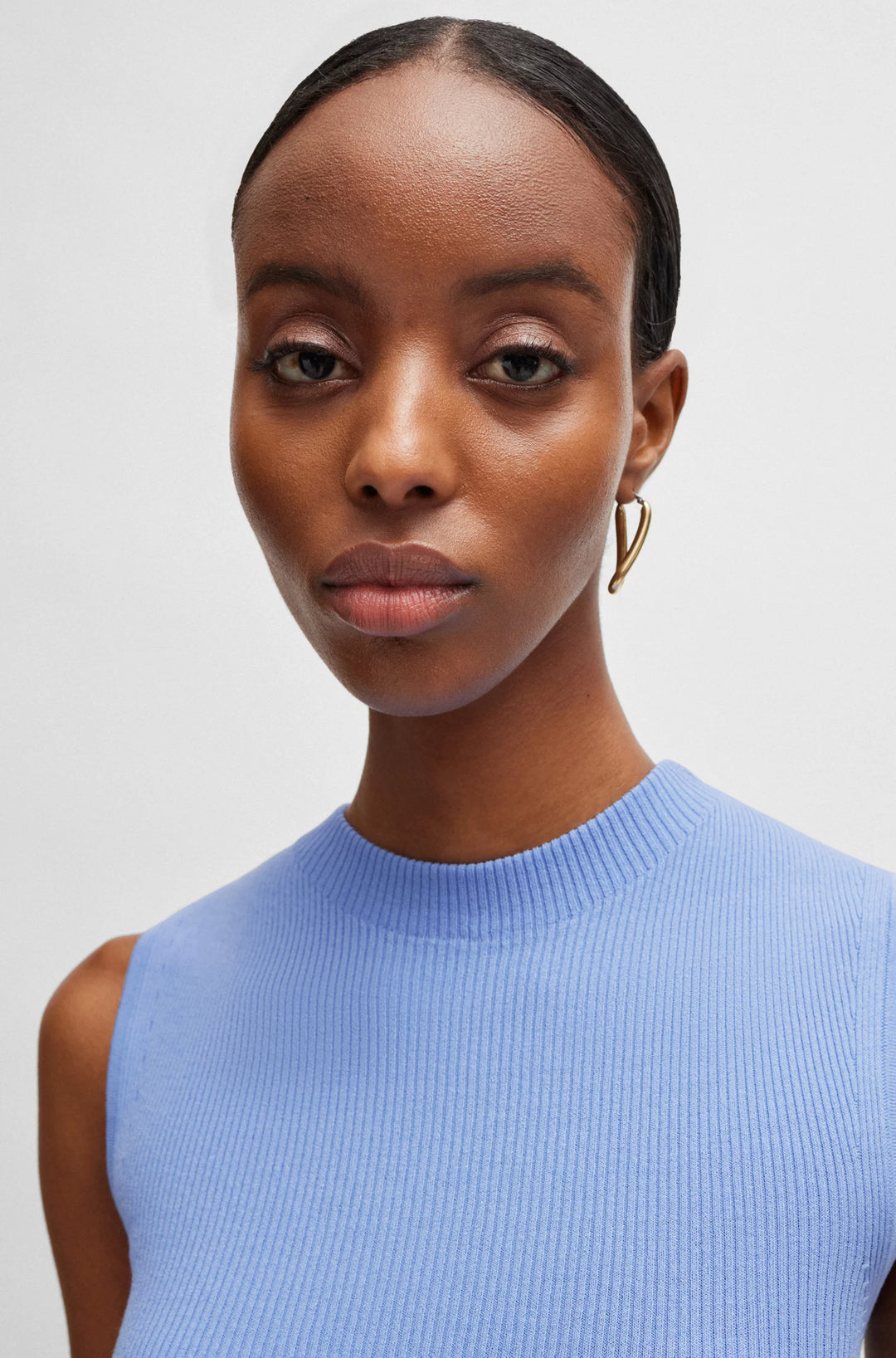 BOSS Sleeveless mock-neck top in ribbed fabric