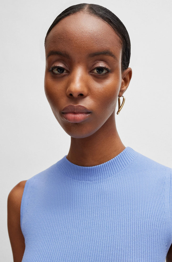 BOSS Sleeveless mock-neck top in ribbed fabric
