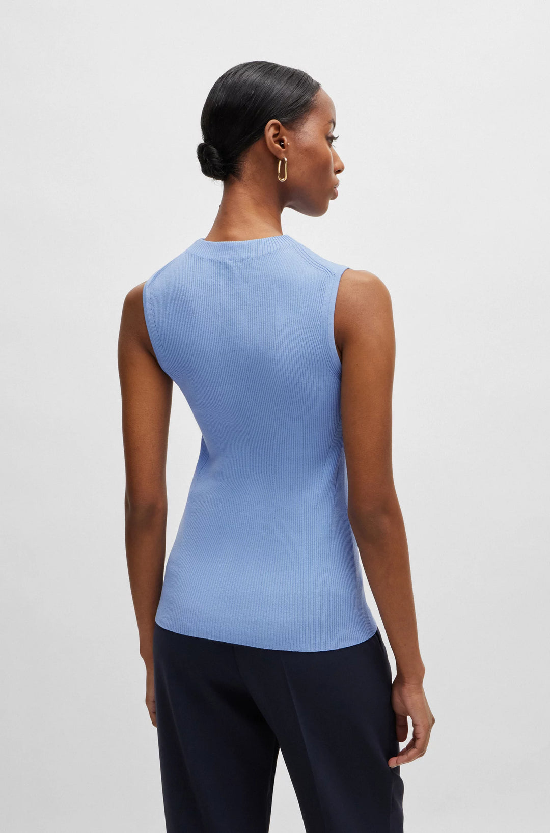 BOSS Sleeveless mock-neck top in ribbed fabric