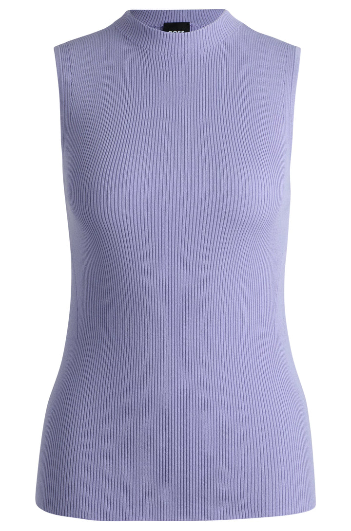 BOSS Sleeveless mock-neck top in ribbed fabric