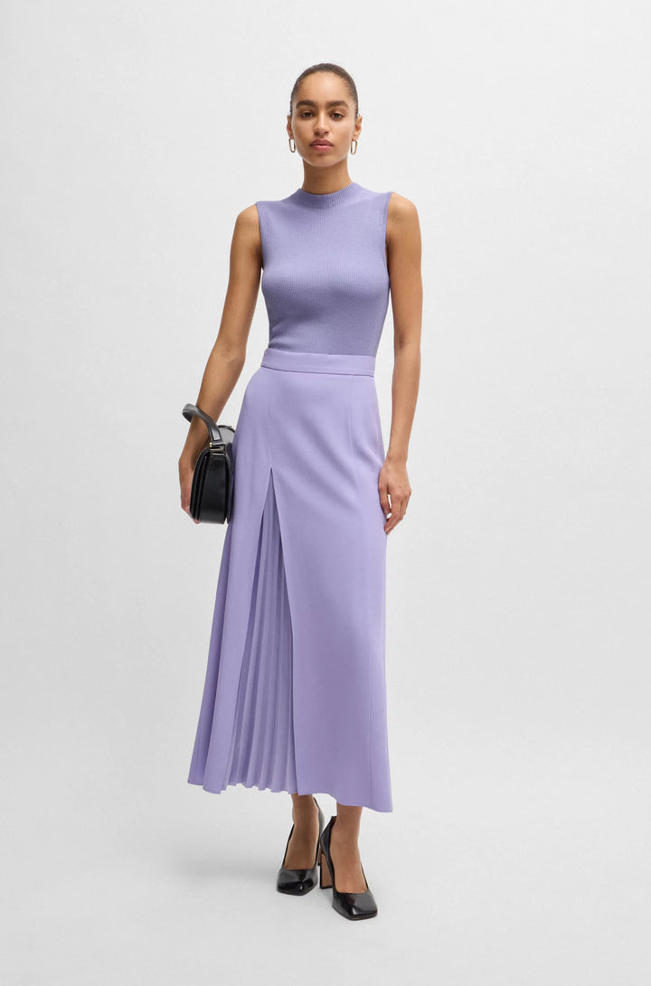 BOSS Sleeveless mock-neck top in ribbed fabric