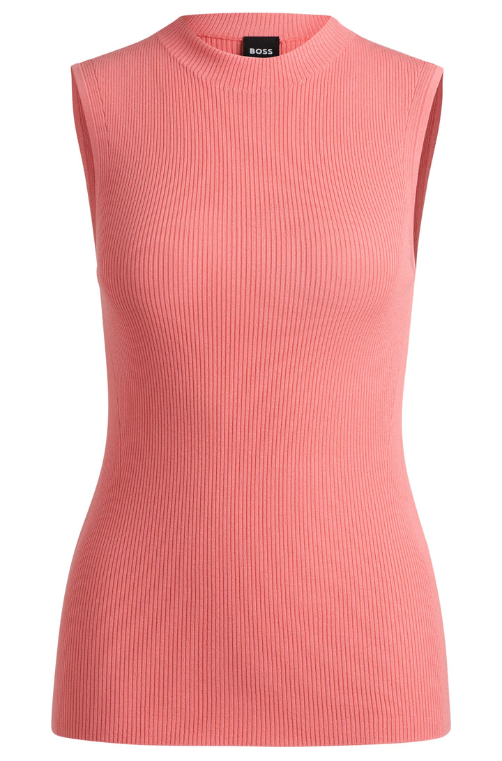 BOSS Sleeveless mock-neck top in ribbed fabric