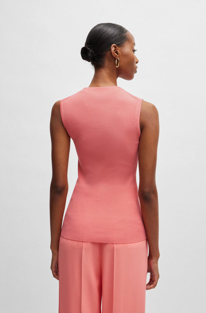 BOSS Sleeveless mock-neck top in ribbed fabric