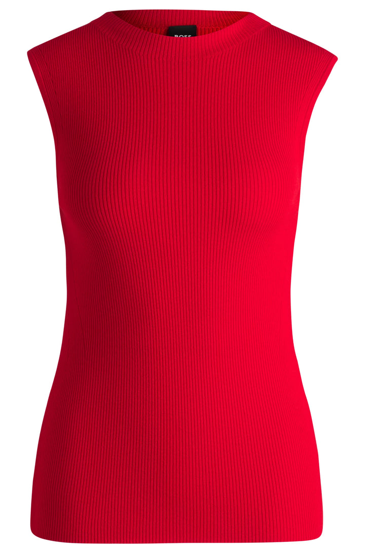 BOSS Sleeveless mock-neck top in ribbed fabric