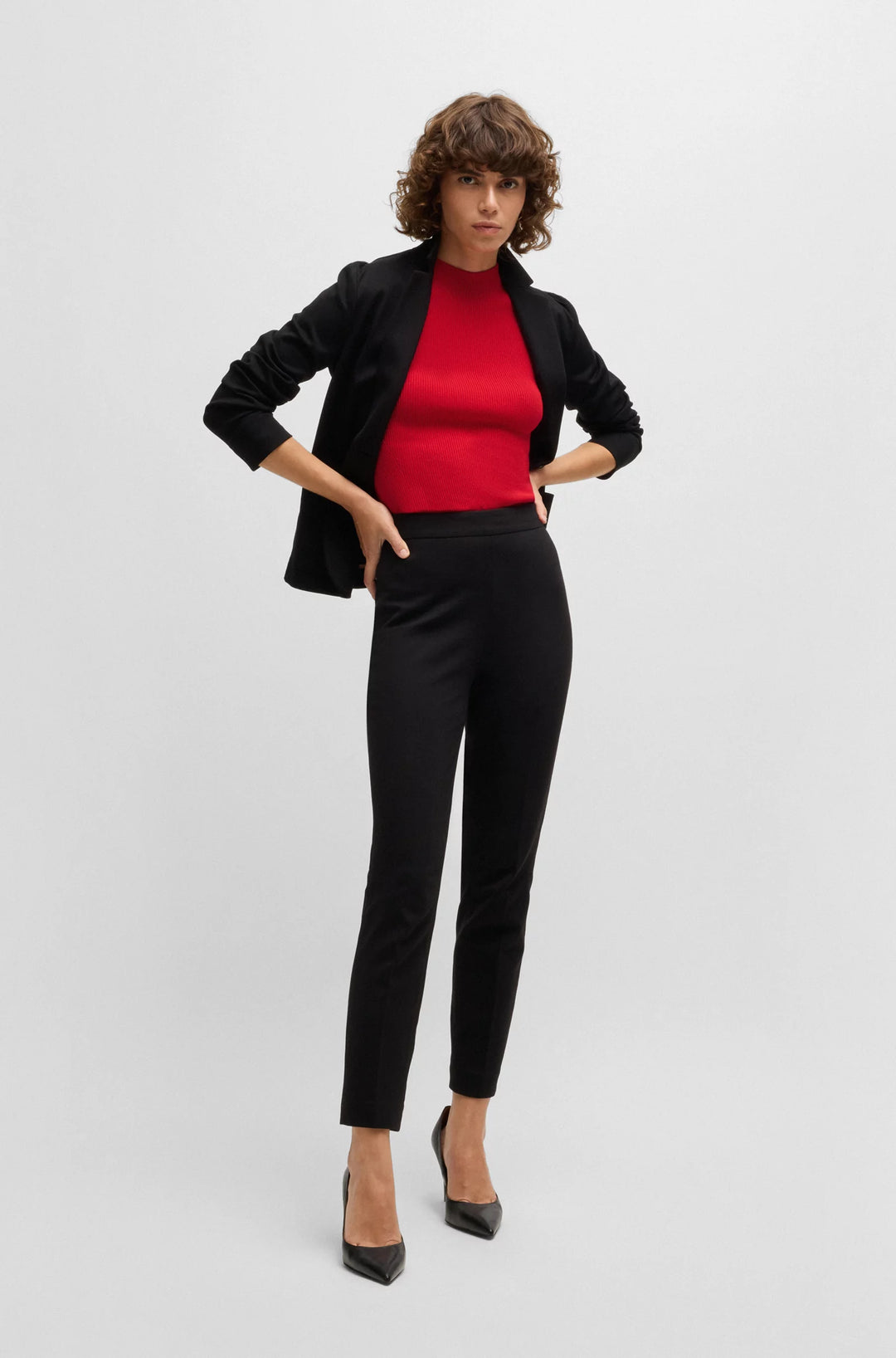 BOSS Sleeveless mock-neck top in ribbed fabric