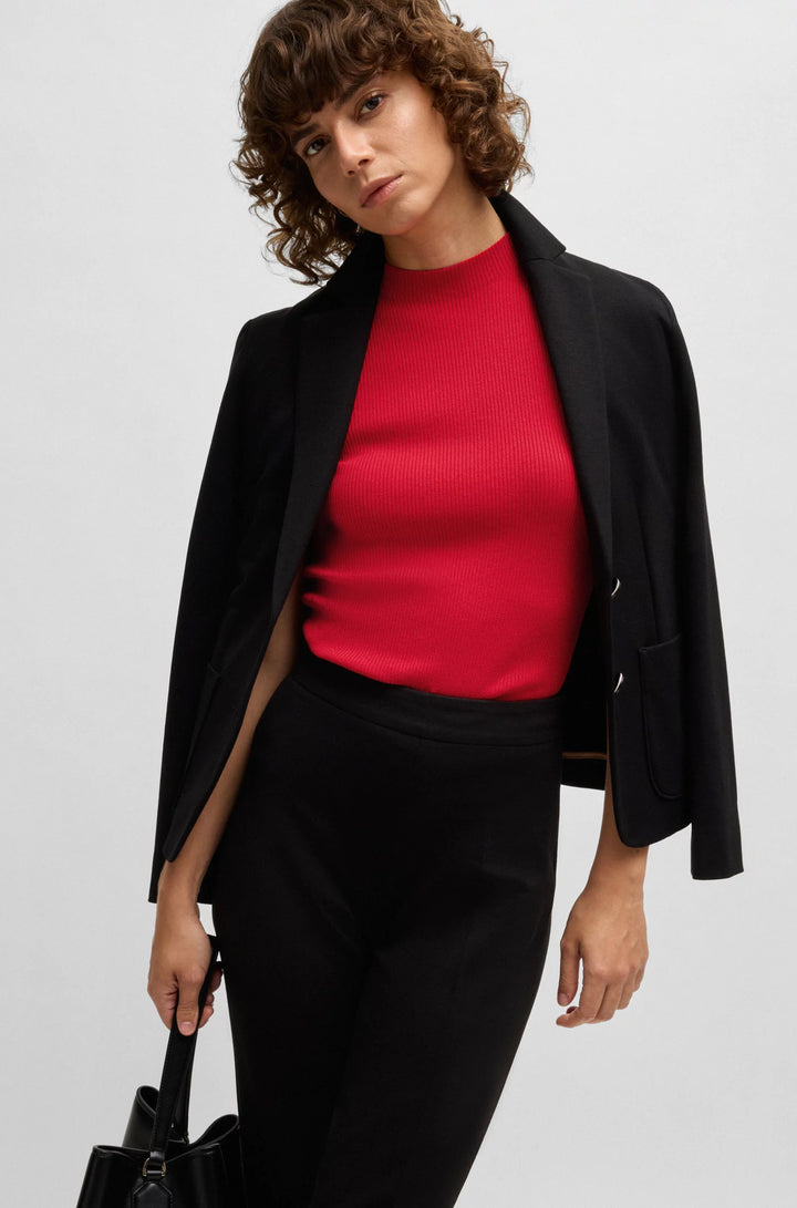 BOSS Sleeveless mock-neck top in ribbed fabric