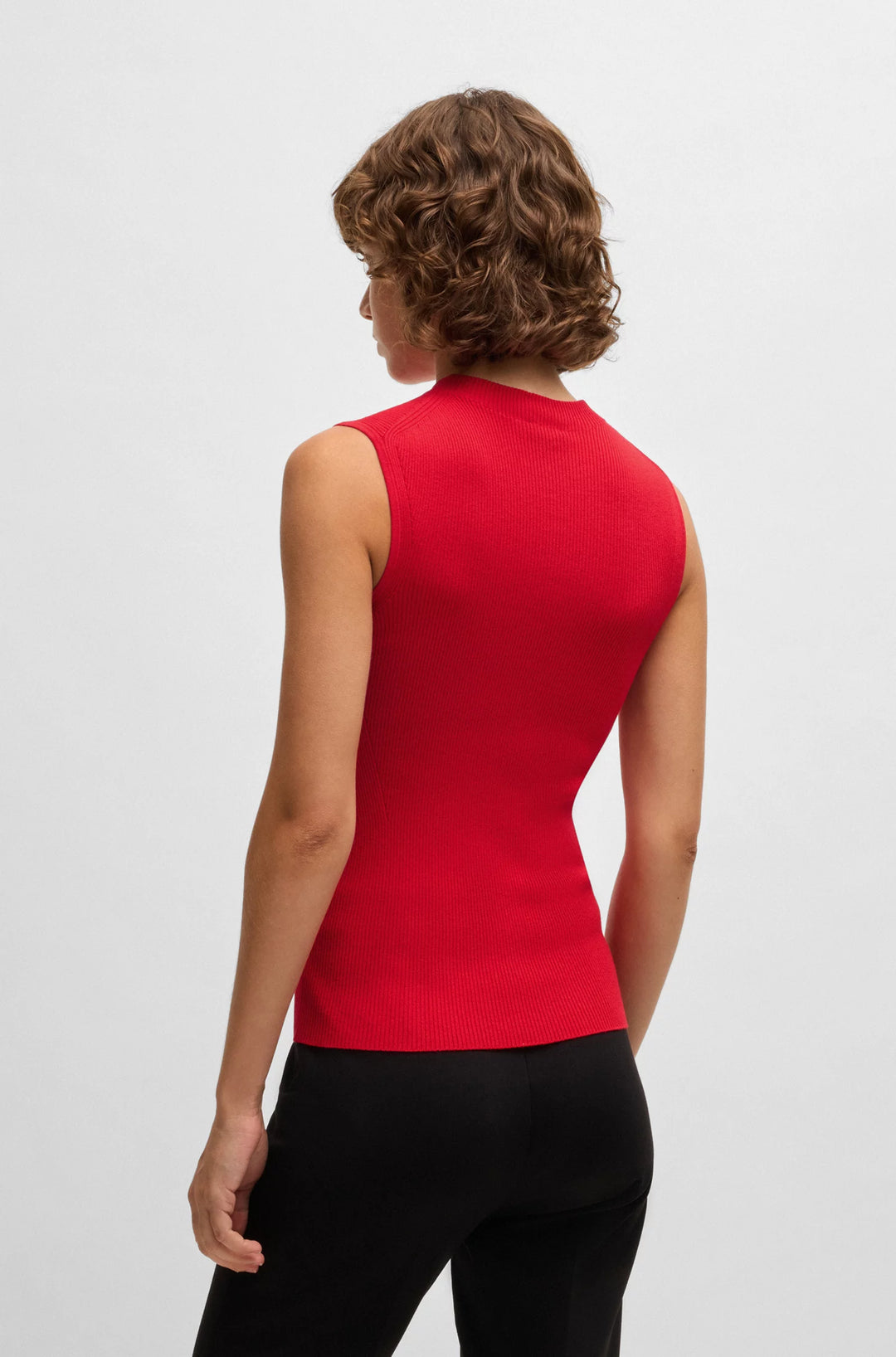 BOSS Sleeveless mock-neck top in ribbed fabric