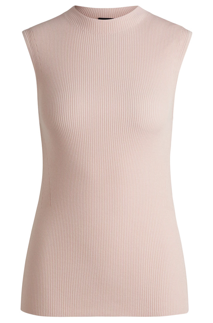 BOSS Sleeveless mock-neck top in ribbed fabric