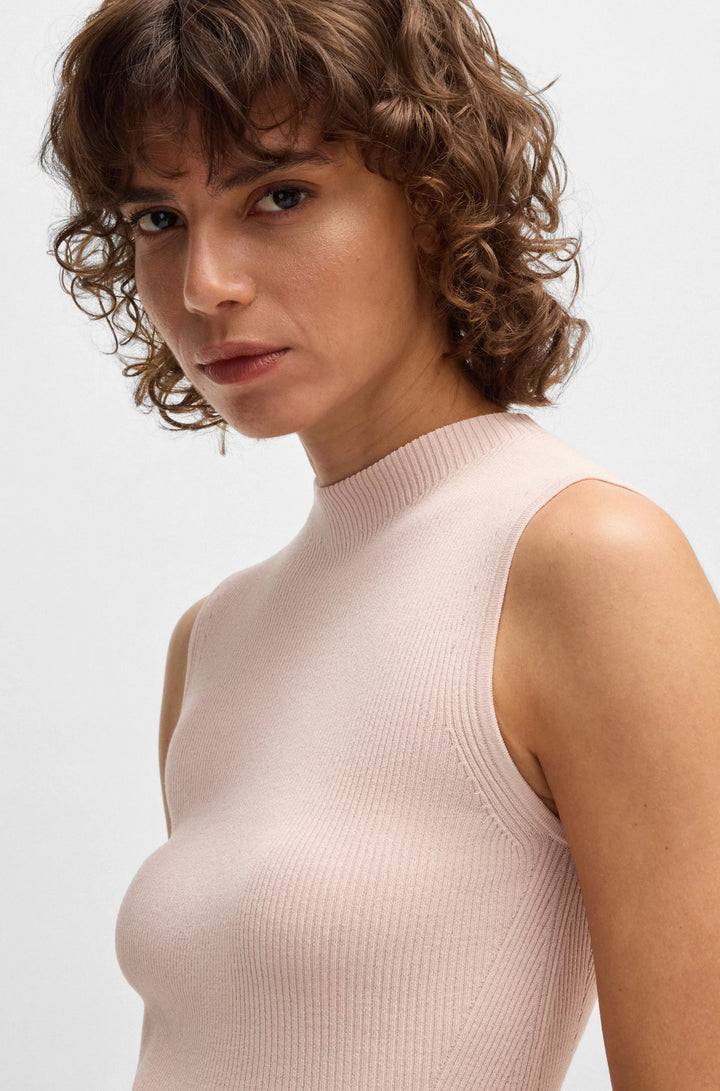 BOSS Sleeveless mock-neck top in ribbed fabric
