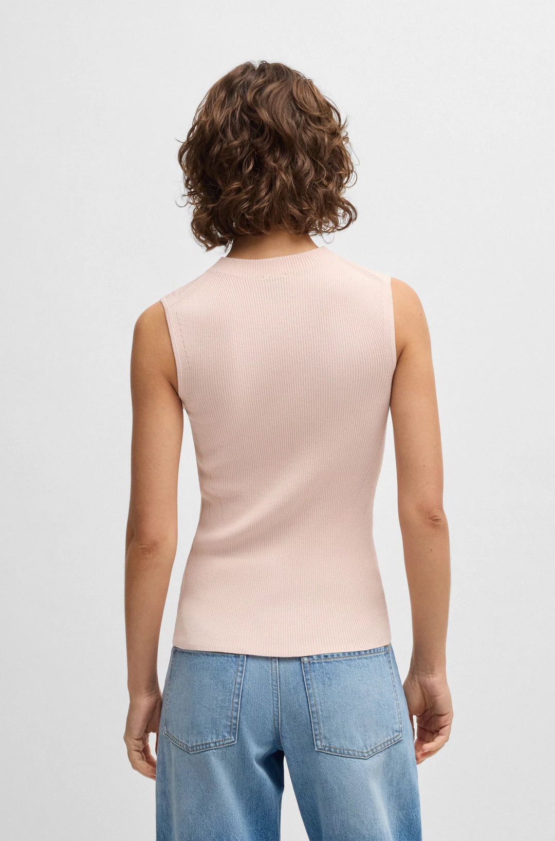 BOSS Sleeveless mock-neck top in ribbed fabric