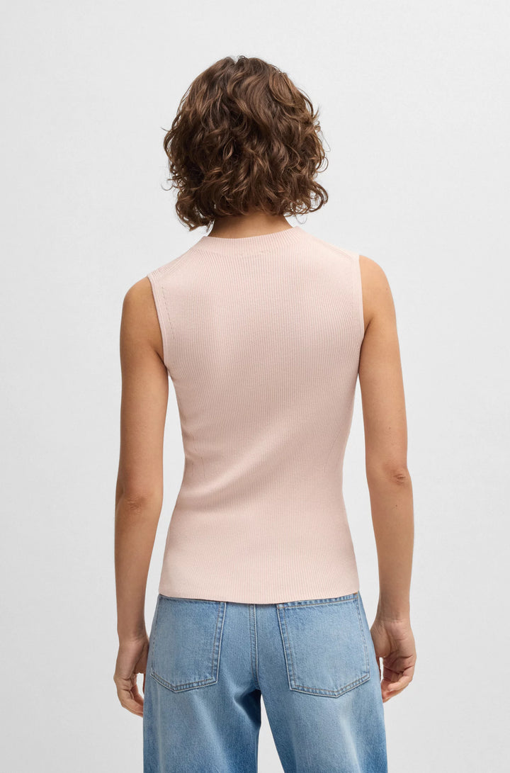 BOSS Sleeveless mock-neck top in ribbed fabric