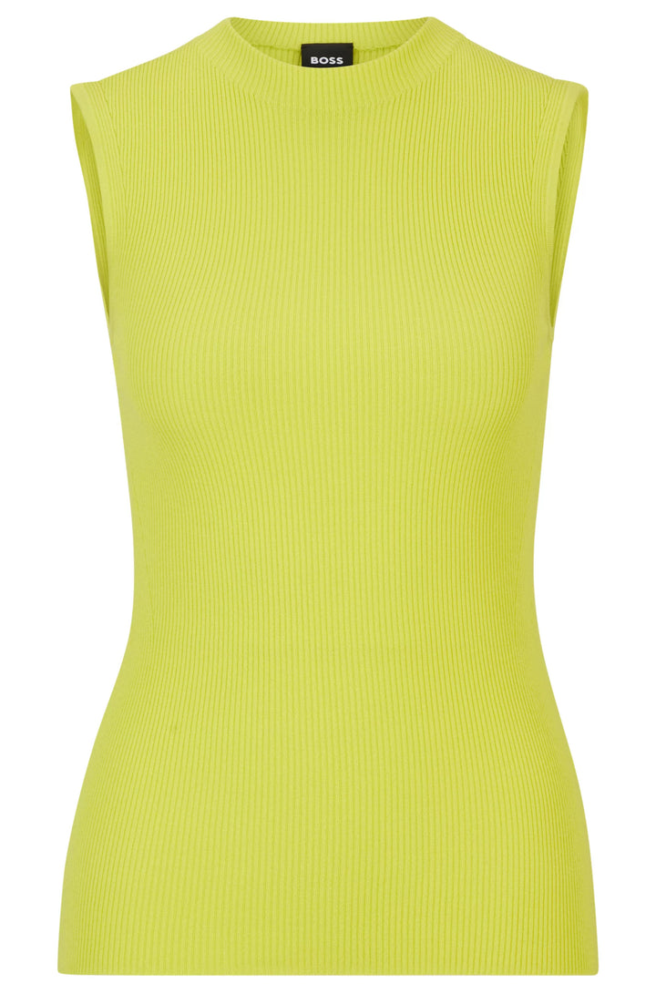 BOSS Sleeveless mock-neck top in ribbed fabric