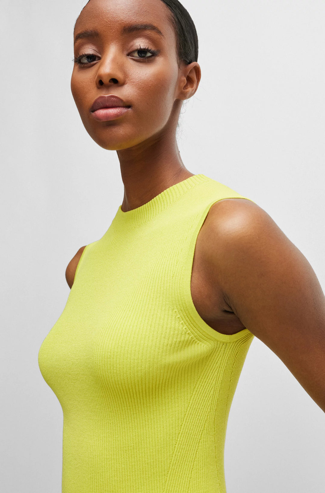 BOSS Sleeveless mock-neck top in ribbed fabric