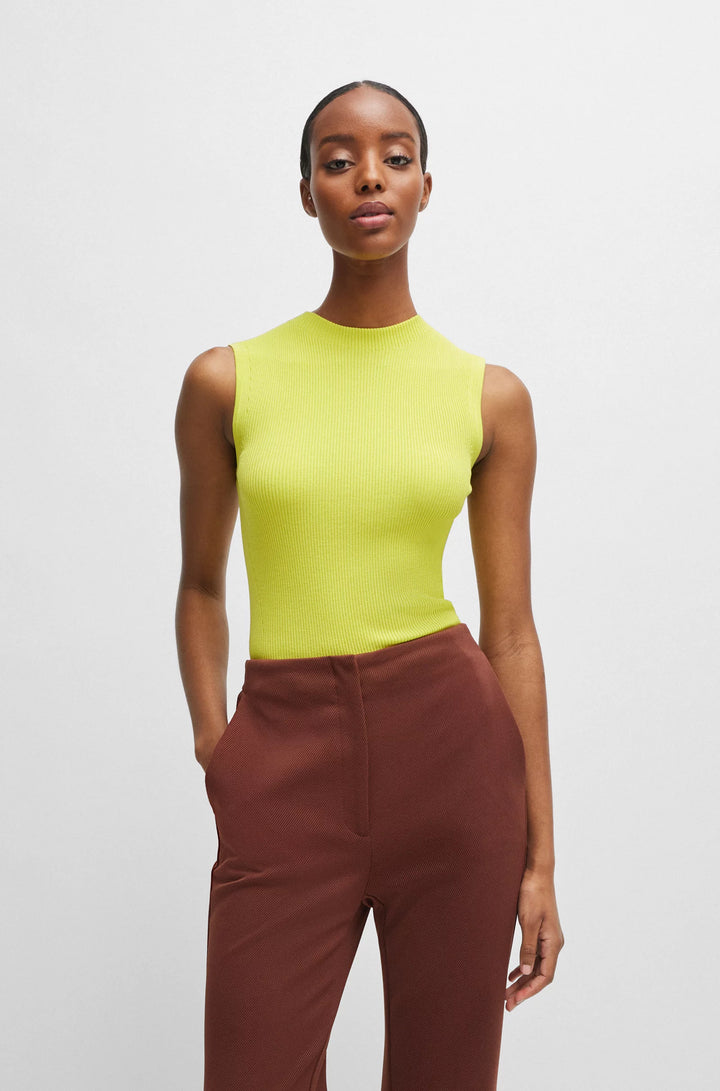 BOSS Sleeveless mock-neck top in ribbed fabric