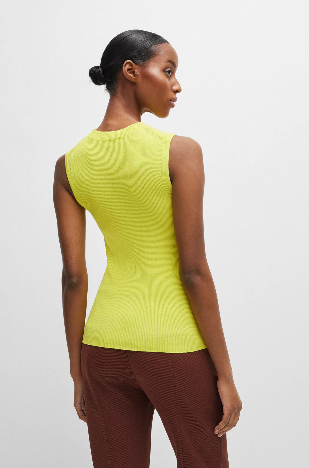 BOSS Sleeveless mock-neck top in ribbed fabric
