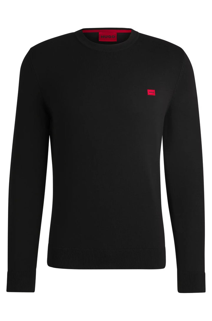 HUGO Knitted cotton sweater with red logo label