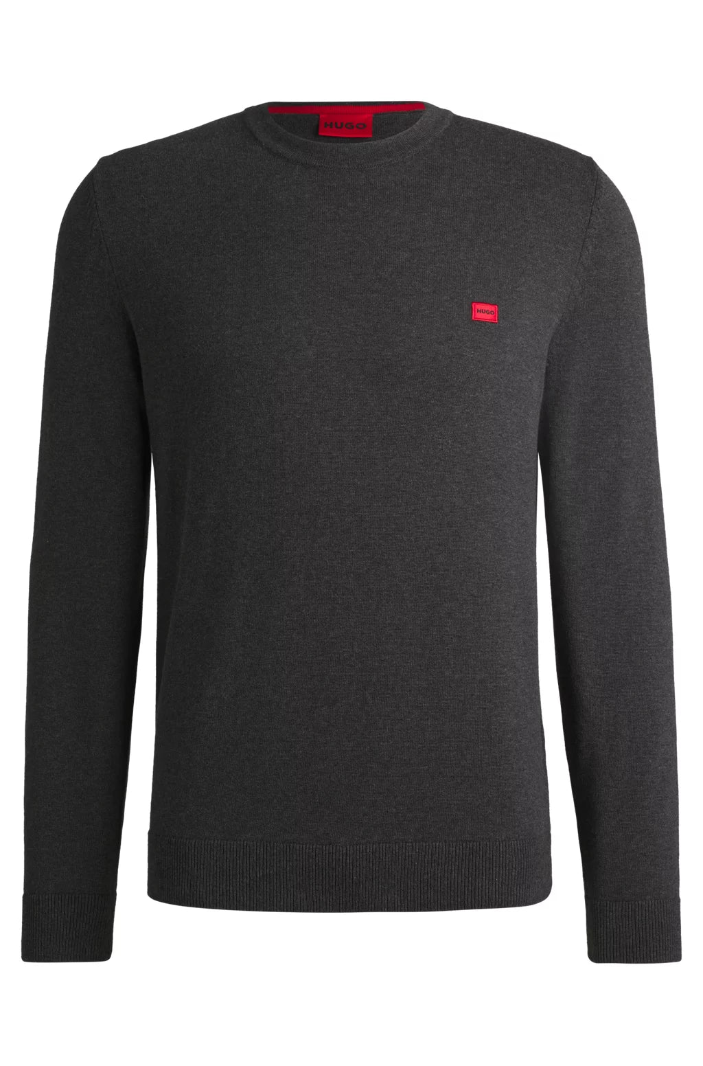 HUGO Knitted cotton sweater with red logo label