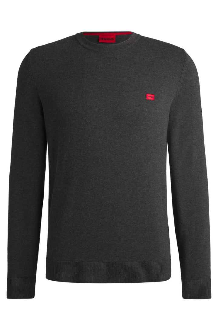 HUGO Knitted cotton sweater with red logo label
