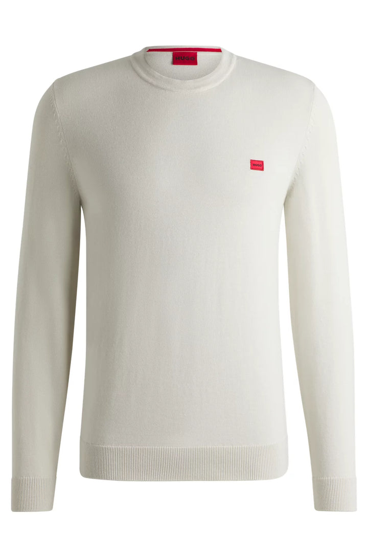 HUGO Knitted cotton sweater with red logo label