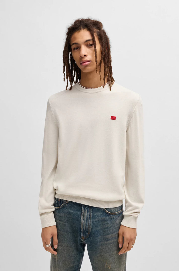 HUGO Knitted cotton sweater with red logo label