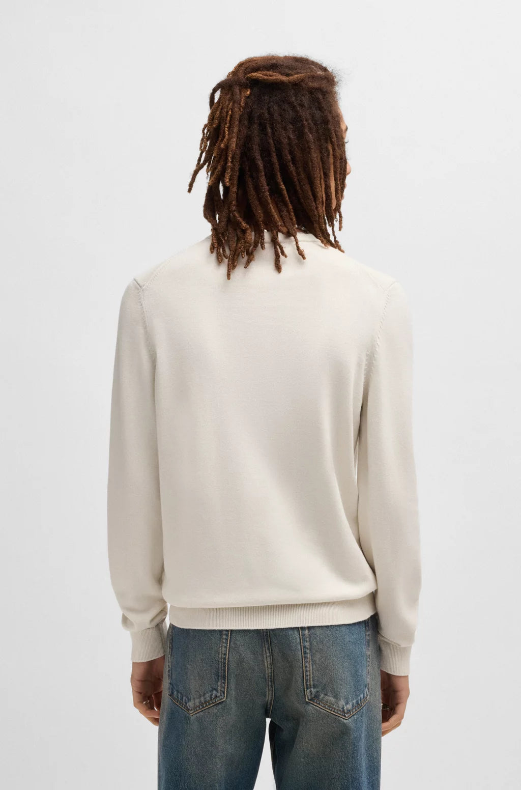 HUGO Knitted cotton sweater with red logo label
