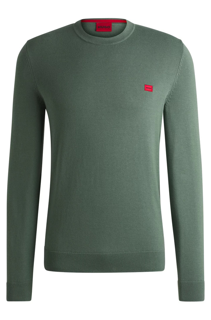 HUGO Knitted cotton sweater with red logo label