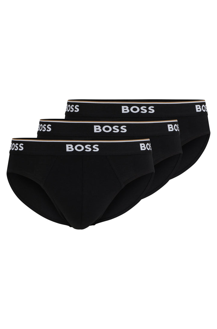 Boss Three-pack of stretch-cotton briefs with logo waistbands