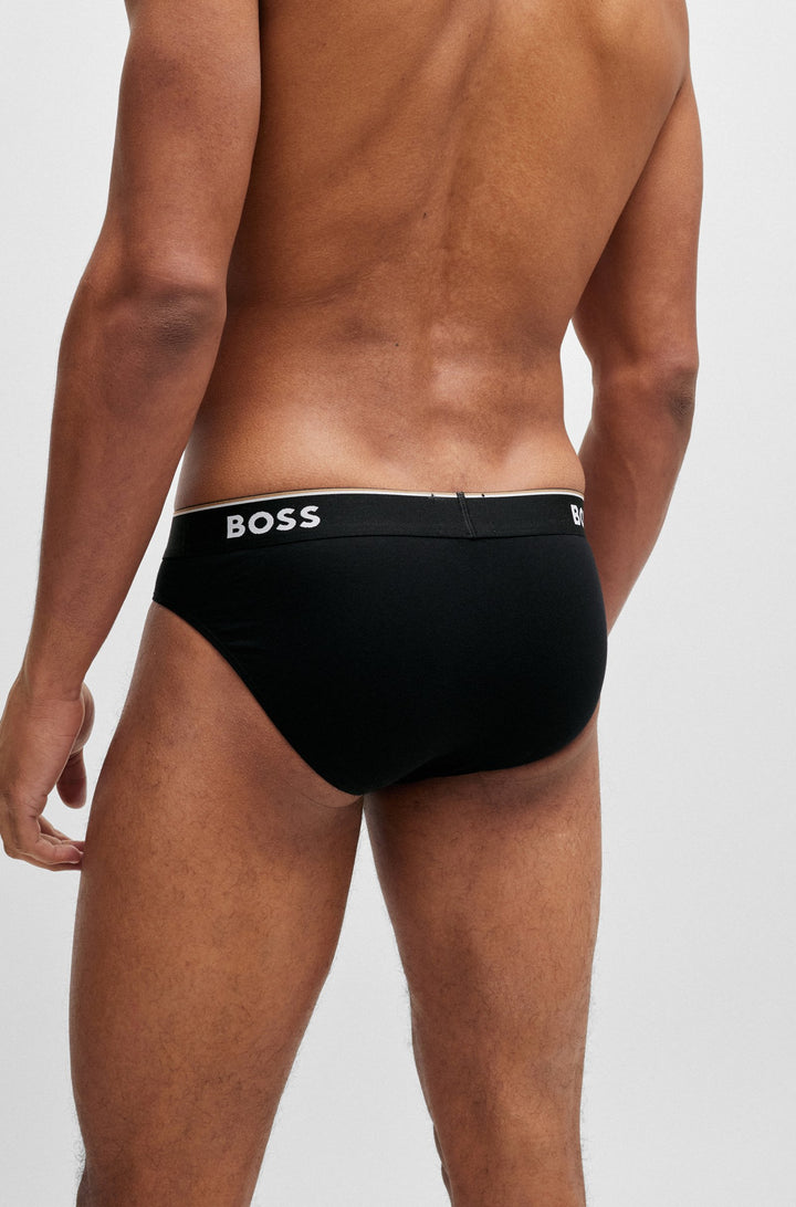 Boss Three-pack of stretch-cotton briefs with logo waistbands