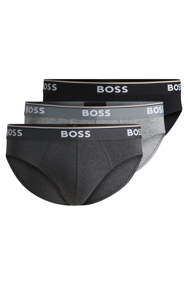 Boss Three-pack of stretch-cotton briefs with logo waistbands