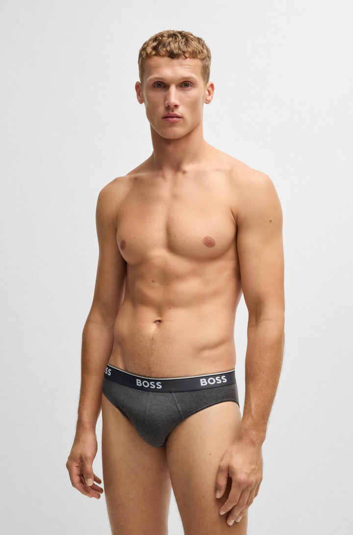 Boss Three-pack of stretch-cotton briefs with logo waistbands