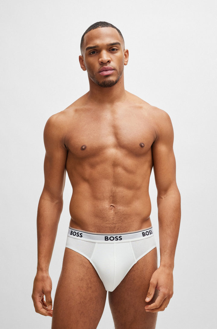 Boss Three-pack of stretch-cotton briefs with logo waistbands