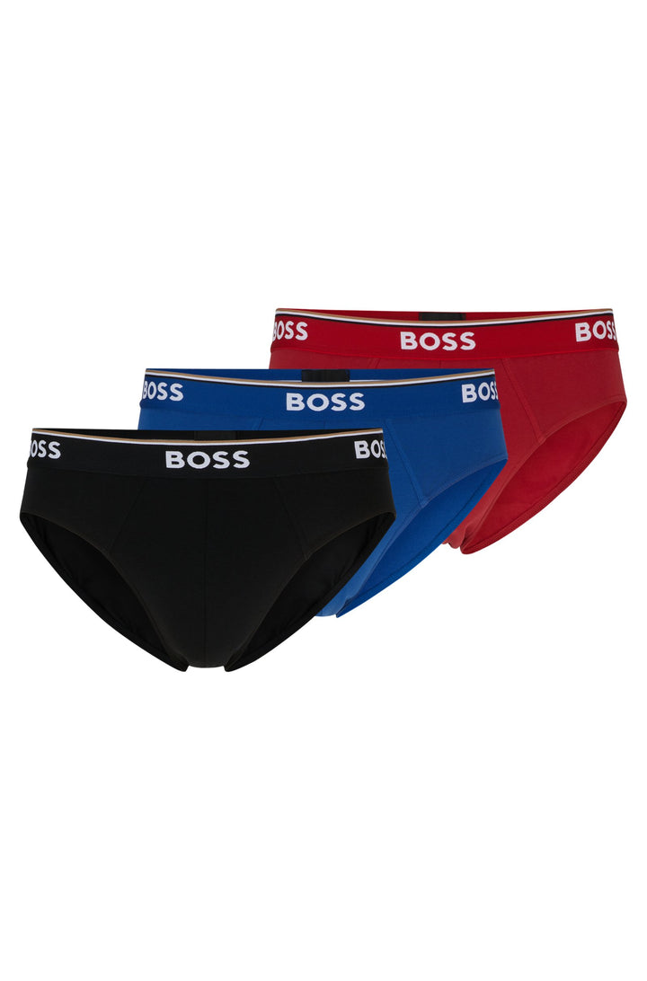 Boss Three-pack of stretch-cotton briefs with logo waistbands