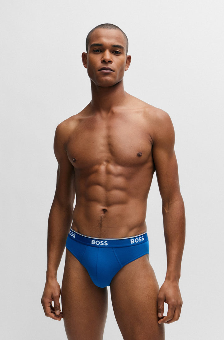 Boss Three-pack of stretch-cotton briefs with logo waistbands