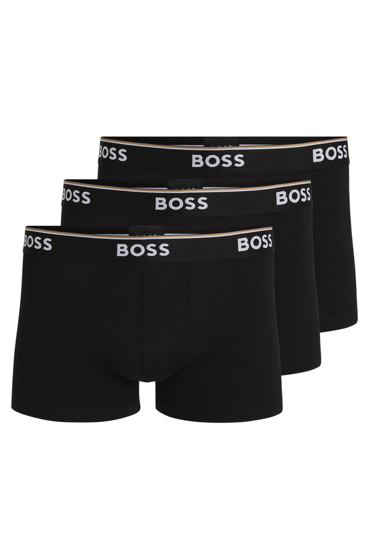 Boss Three-pack of stretch-cotton trunks with logo waistbands