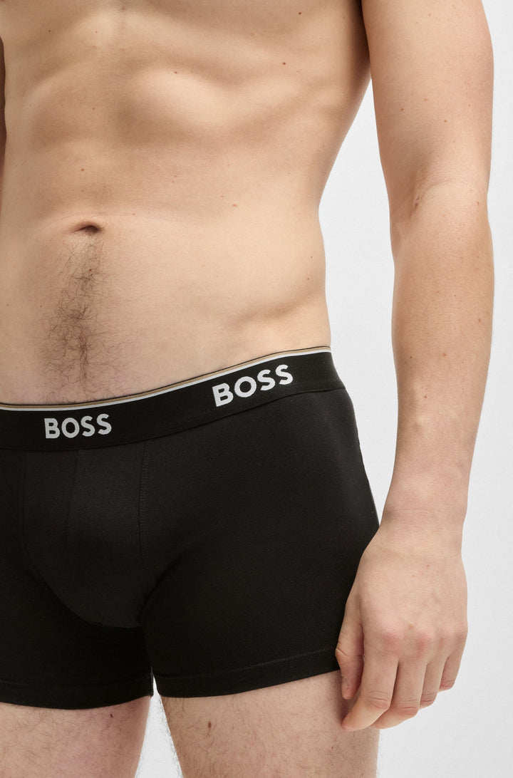 Boss Three-pack of stretch-cotton trunks with logo waistbands