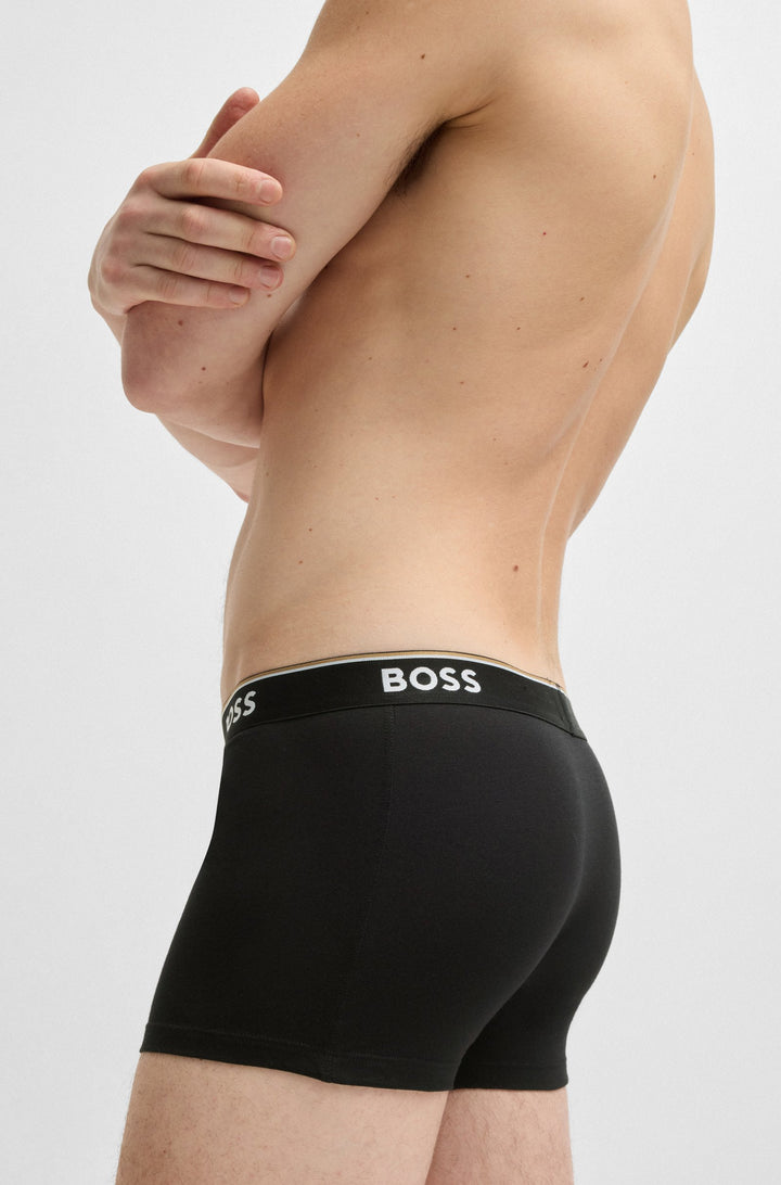 Boss Three-pack of stretch-cotton trunks with logo waistbands