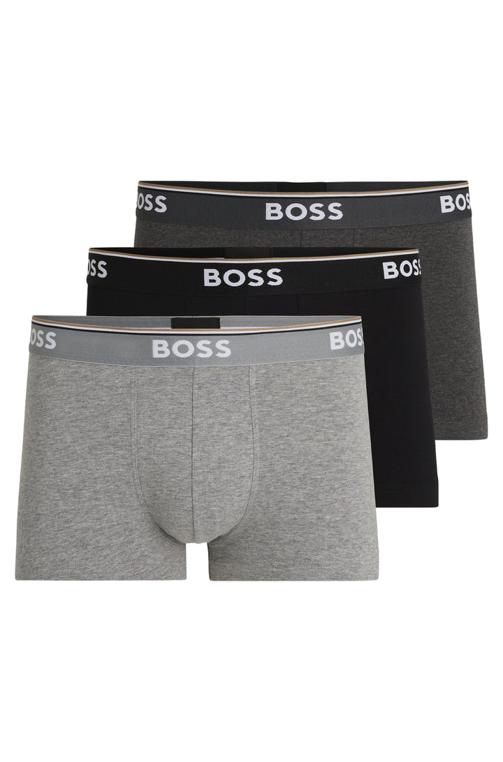 Boss Three-pack of stretch-cotton trunks with logo waistbands